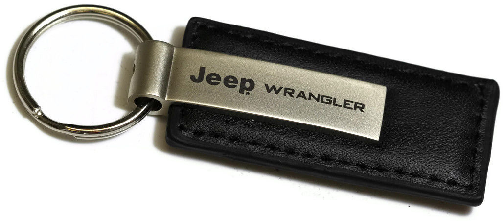 Jeep Wrangler Black Leather Authentic Logo Key Ring - Click Image to Close